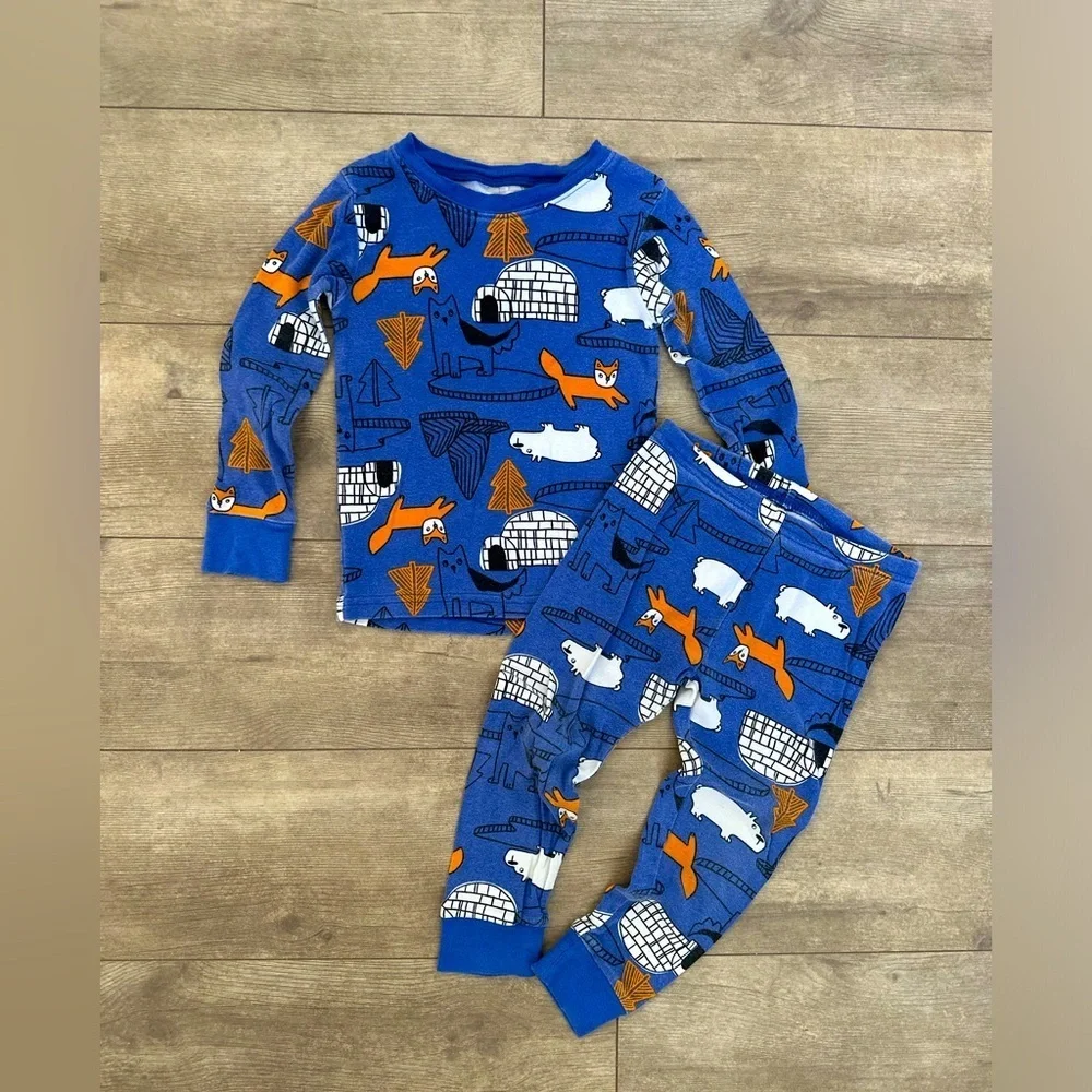 Carter’s 3T Toddler Boy Soft Pajamas Set Animal Print Igloo Fall Winter